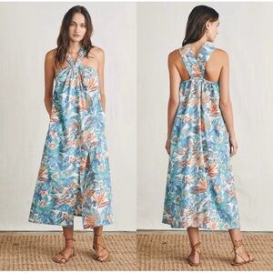 Faherty Bay Twist Halter Midi Dress Paradise Blossom Floral Print Medium M